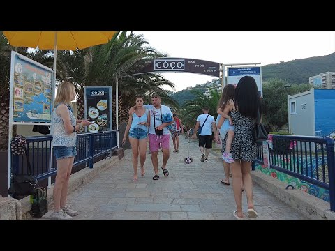 Budva, evening beach, Old Town, Montenegro, 🌡T+29C°,  July - Walking Tour - Travel Guide - #38/2