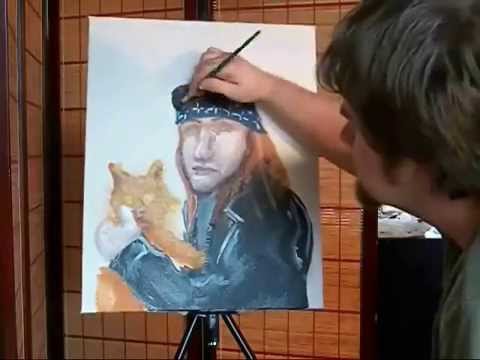 Speed Painting - Acrylic Portrait of Axl Rose holding a cat