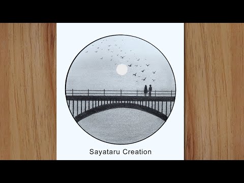 Sunset scenery drawing in pencil for beginners step by step