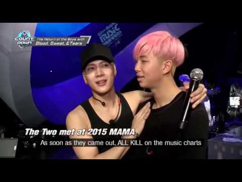 [ENG SUB] BTS Namjoon and GOT7 Jackson Backstage Interaction (BTS/B1A4/GOT7 interaction)