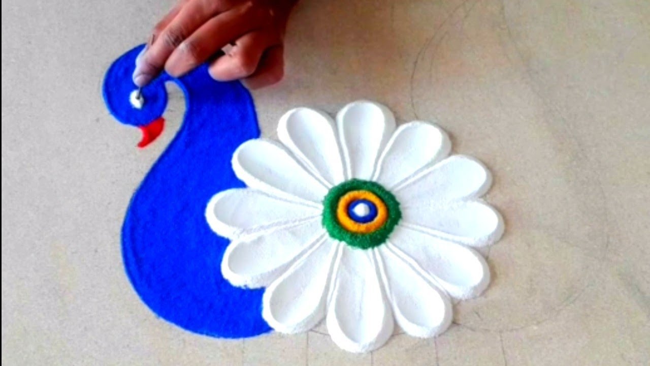 Easy peacock rangoli design by happy happy swapnali