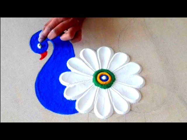 Easy peacock rangoli design by happy happy swapnali