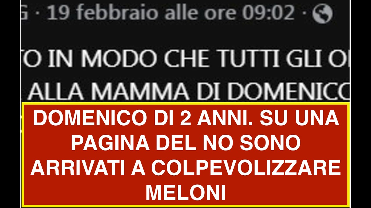 DOMENICO DI 2 ANNI. SU UNA PAGINA DEL NO SONO ARRIVATI A COLPEVOLIZZARE MELONI