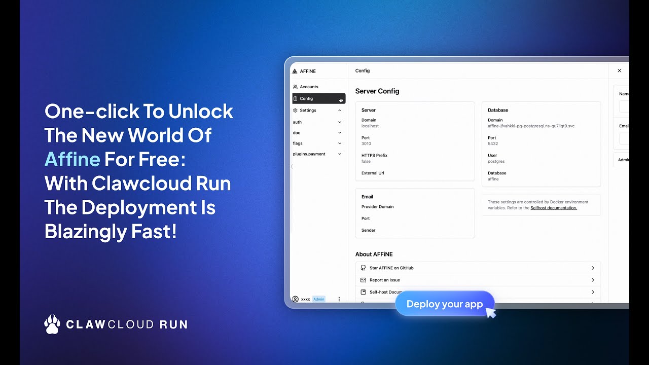 How to unlock #affine deployment for #free with #clawcloud run