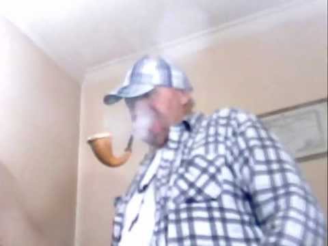 Calabash Meerschaum, Pipe Tobaccos, Smoking, with Scotland Hat, White TShirt; Scotland Shirt