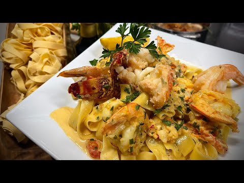 Tasting Olivia's Butter Poached Lobster, Shrimp with Saffron Cream Pappardelle