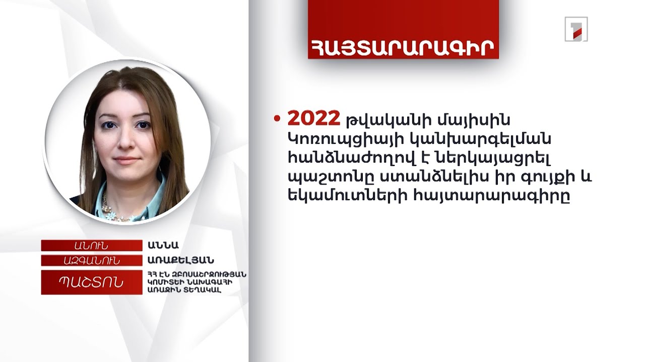 1 բնակարան, 300 հազար դրամ. Զբոսաշրջության կոմիտեի նախագահի տեղակալ Աննա Առաքելյանի հայտարարագիրը