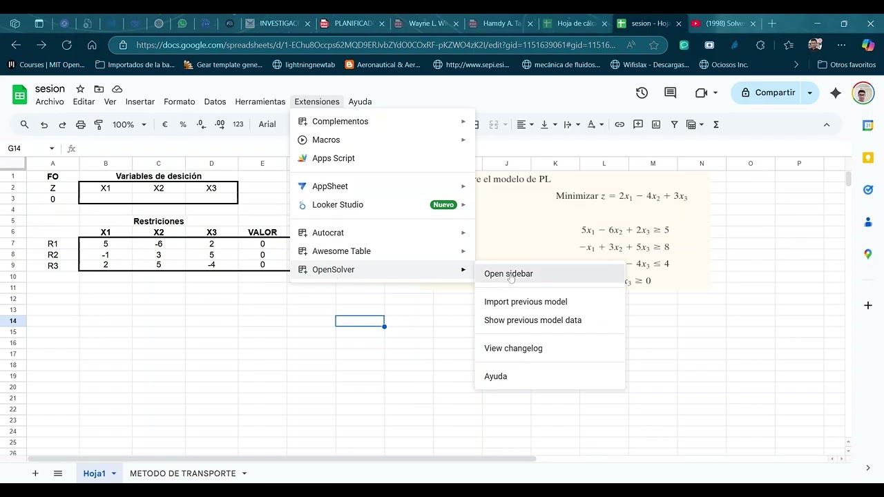 ReSOLVER problemas de Programación Lineal con OPEN SOLVER