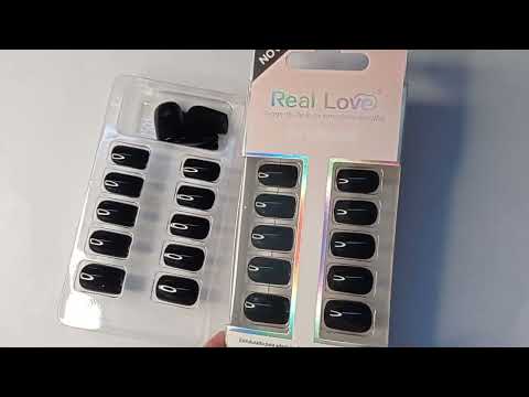 UNHA POSTIÇA QUADRADA PRETA S25 REAL LOVE COM 24 UN