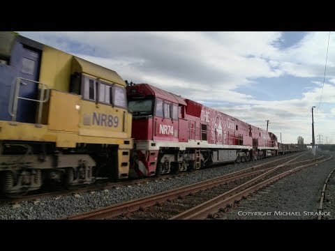 3XM4, Four NR Class Diesel Locomotives, Two In "The Ghan" Livery - PoathTV Australian Freight Trains