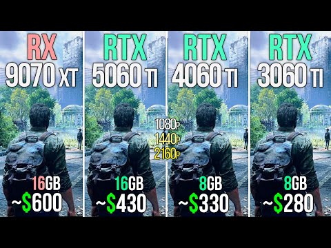 RX 9070 XT vs RTX 5060 TI 16GB vs RTX 4060 TI vs RTX 3060 TI - Test in 20 Games