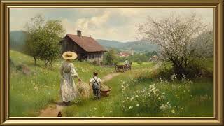 Vintage Rustic Farmhouse Painting | Gold Frame TV Art | Art Screensaver for TV 2 Hrs