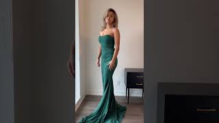 Emerald Green Party gown, forest green dress, dress train, green engagement dress  @SHEINOFFICIAL