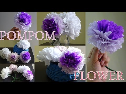 How to make #pompom flower with crepe paper Video