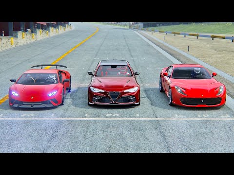 Alfa Romeo Giulia GTAm vs Ferrari 812 Superfast vs Lamborghini Huracan Performante at Autobahn