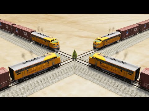 Impossible Double Rail Tracks Crossover with Christmas Tree Vs Trains Crossing - BeamNG.Drive