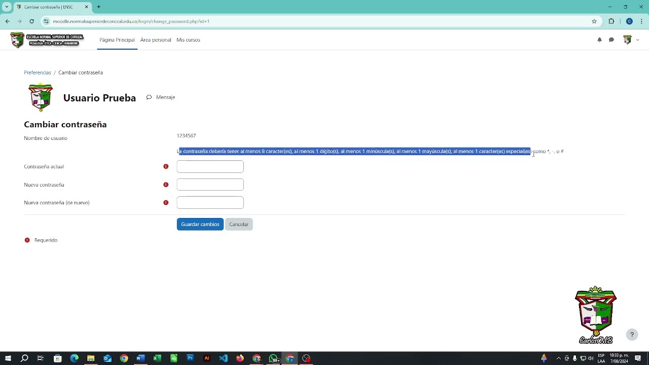 Cambiar contraseña Moodle 4.4
