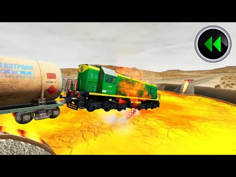 Reverse Trains vs Giant Lava Crater - BeamNG Drive