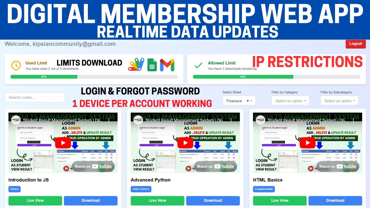 Login System with Google Spreadsheet Integration | Membership Web Portal Using Apps Script | C19