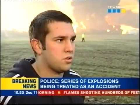 Buncefield oil depot disaster, live footage from ITV News channel