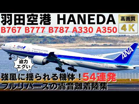 【羽田空港】最大瞬間風速10m！機体を揺らしながら完璧な操縦を見せるパイロットの神技離着陸集54連発 STRONG WIND PLANES SPOTTING AT HANEDA AIRPORT.