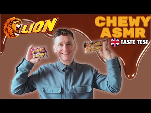 ASMR CHEWY TASTE TEST! 🇬🇧 4 Lion Bar Variations (Whispering, Crinkles, tapping & Chewing Sounds)
