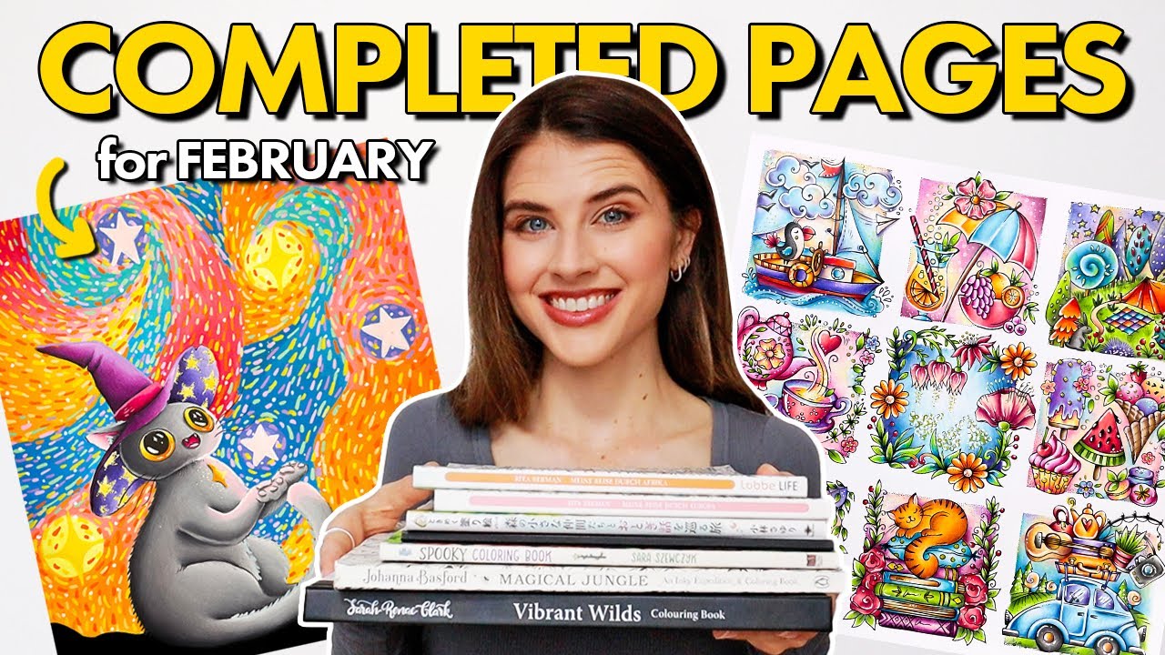 My COMPLETED COLORING PAGES for FEBRUARY 🌈🦋 (& my MARCH coloring plans)