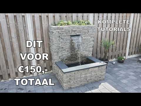 Muur waterval zelf maken van stoeptegels met waterfilm totaal 150 euro