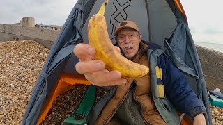 Man Alone Beach Fishing from a Tiny Tent | Sheltering from the Wind