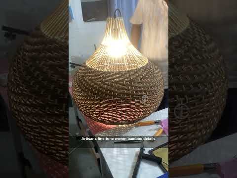 Modern Bamboo Pendant Light with V-Shaped Weave
