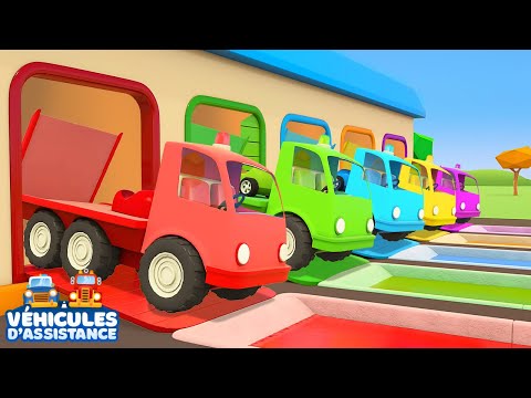 Dessin animé pour enfants. Les Véhicules d'assistance en français: Les camions de dépannage colorés