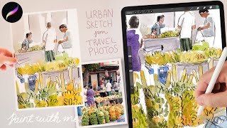 How to turn any photo into a watercolor urban sketch using procreate. Step-by-step urban sketching