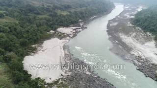 Thick rain forest along deep Brahmaputra gorge after entering India from Tibet: Arunachal Aerials