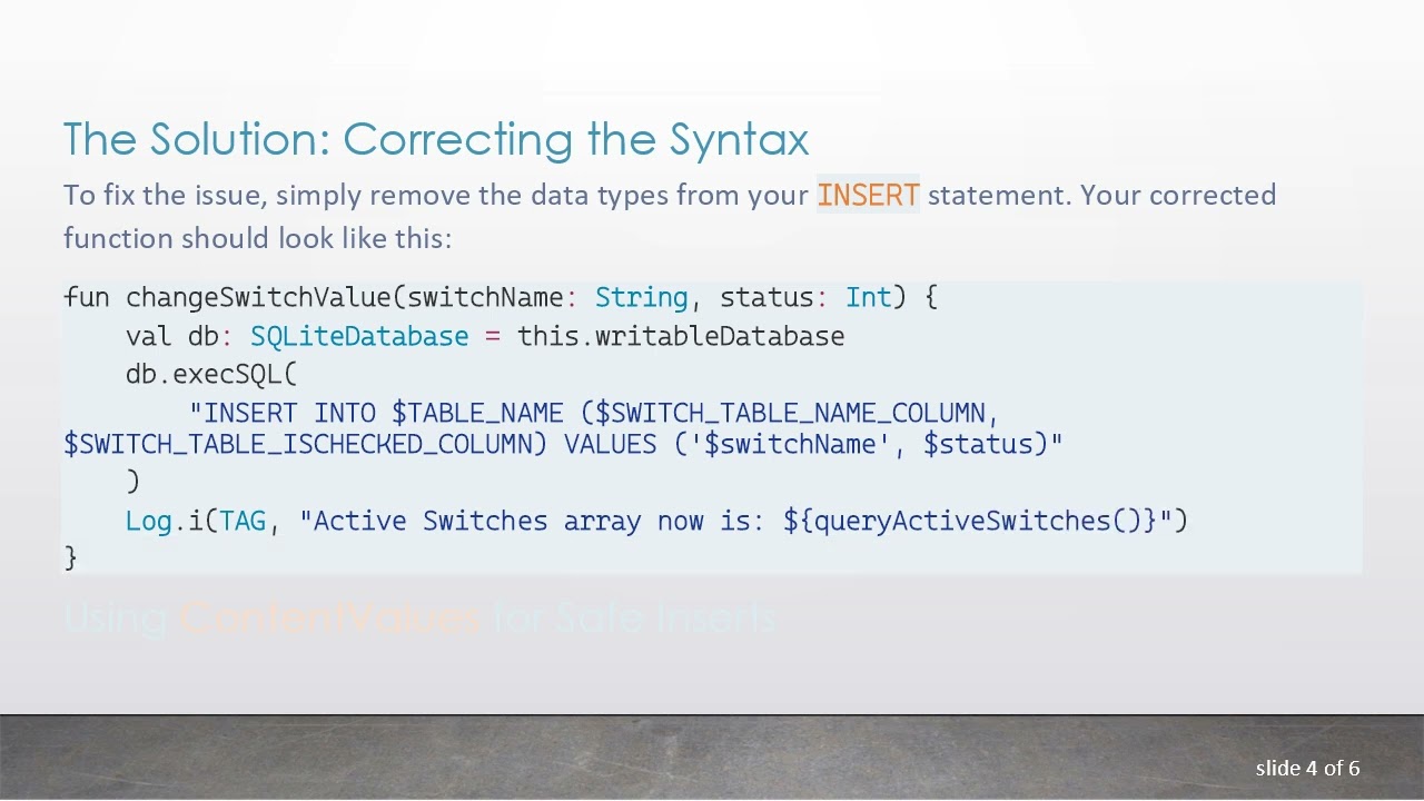 Fixing the Syntax Error in Android SQLite Database with SQLiteOpenHelper