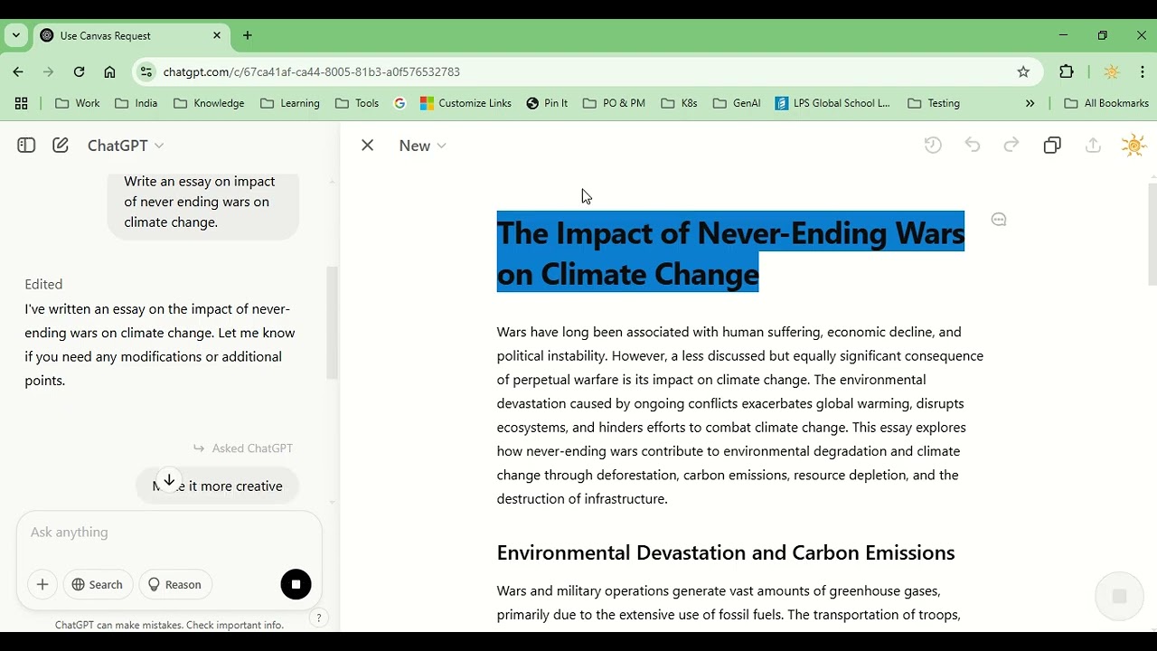 Collaborative Writing with ChatGPT Canvas