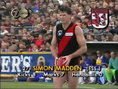 Simon Madden shows guile to goal (1991, round 8, Essendon vs West Coast)