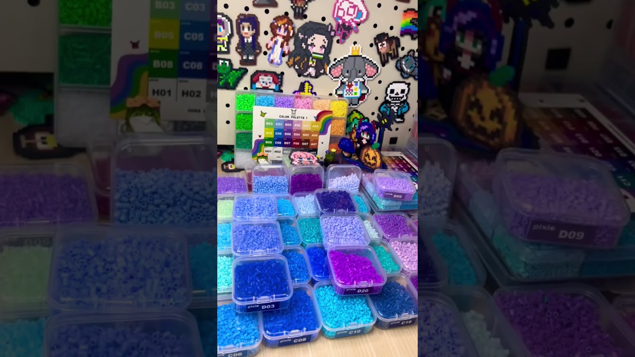 Every Shade of Blue in Pixie Beads 💙 | 300+ Colors Mini Fuse Beads #fusebeads #pixiebeads #pixelart