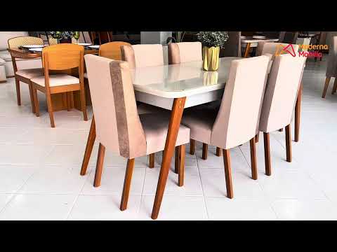 Video thumbnail of Mesa de Jantar Copper 180cm Madeira e Vidro com 6 Cadeiras Diane MDF Moderna Mobília