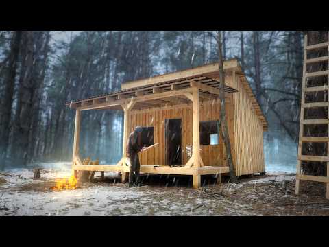 Building a big cabin with my own hands, 5 days in the woods alone, Cozy house, no talking ASMR