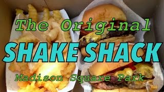 Eating burgers at the original Shake Shack - Madison Square Park, New York City