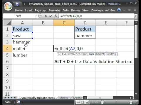 Dynamically Update a Drop Down Menu/List - Data Validation & OFFSET() Function