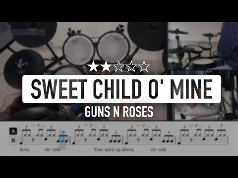 [Lv.04] Sweet Child O' Mine - Guns N Roses (★★☆☆☆) Rock Drum Cover, Tutorial