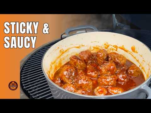 Sticky & Saucy BBQ Meatballs on the Big Green Egg (Game Day Favorite)