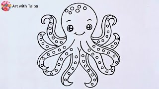 How To Draw An Octopus 🐙 Step By Step | Learn To Draw Octopus In Easy Way | Art With Taiba