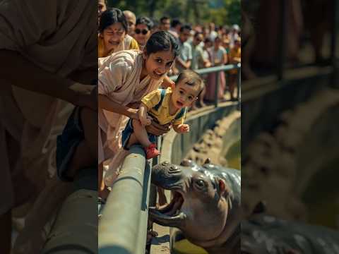 Baby Slips Into Hippo Cage at Zoo | Emotional Rescue Moment Caught on Camera #hippopotamus #baby