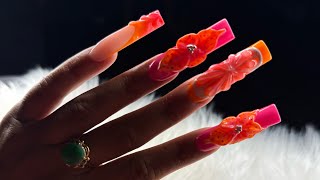 3D CITRUS FLOWER NAILS🍊🌸💕✨ polygel tutorial|3d nail art