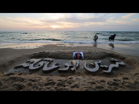 Name of Shireen Abu Akleh carved on beach in Gaza