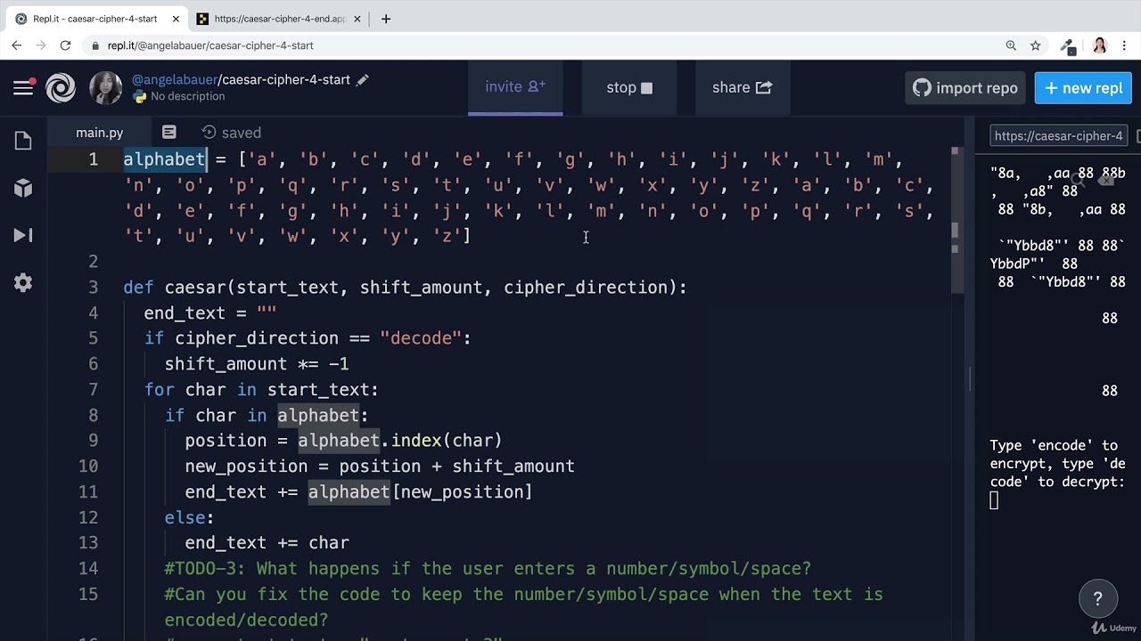 Caesar Cipher Part 4 - User Experience Improvements & Final Touches | Complete Python Pro Bootcamp