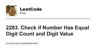 YouTube video '2283. Check if Number Has Equal Digit Count and Digit Value (Leetcode Easy)'