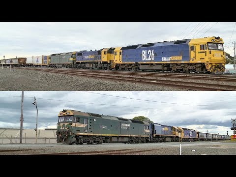 Grain Train Passes 7902v Container Train  - PoathTV Australian Railways